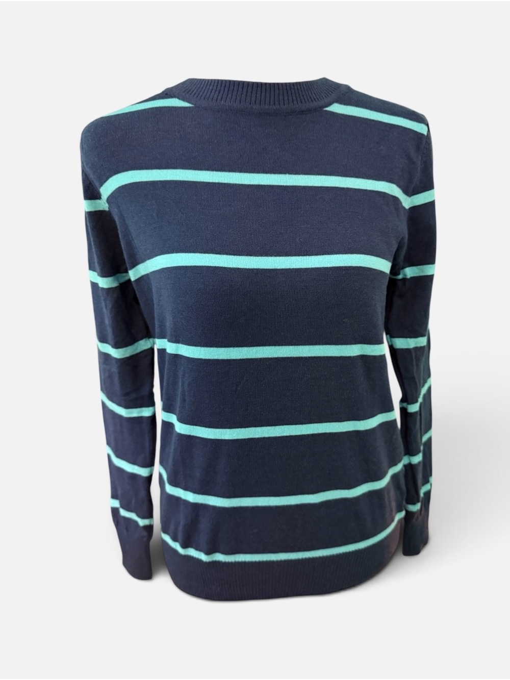 NWT Women’s Emily Stacy Crewneck Navy Striped Sweater Size Medium